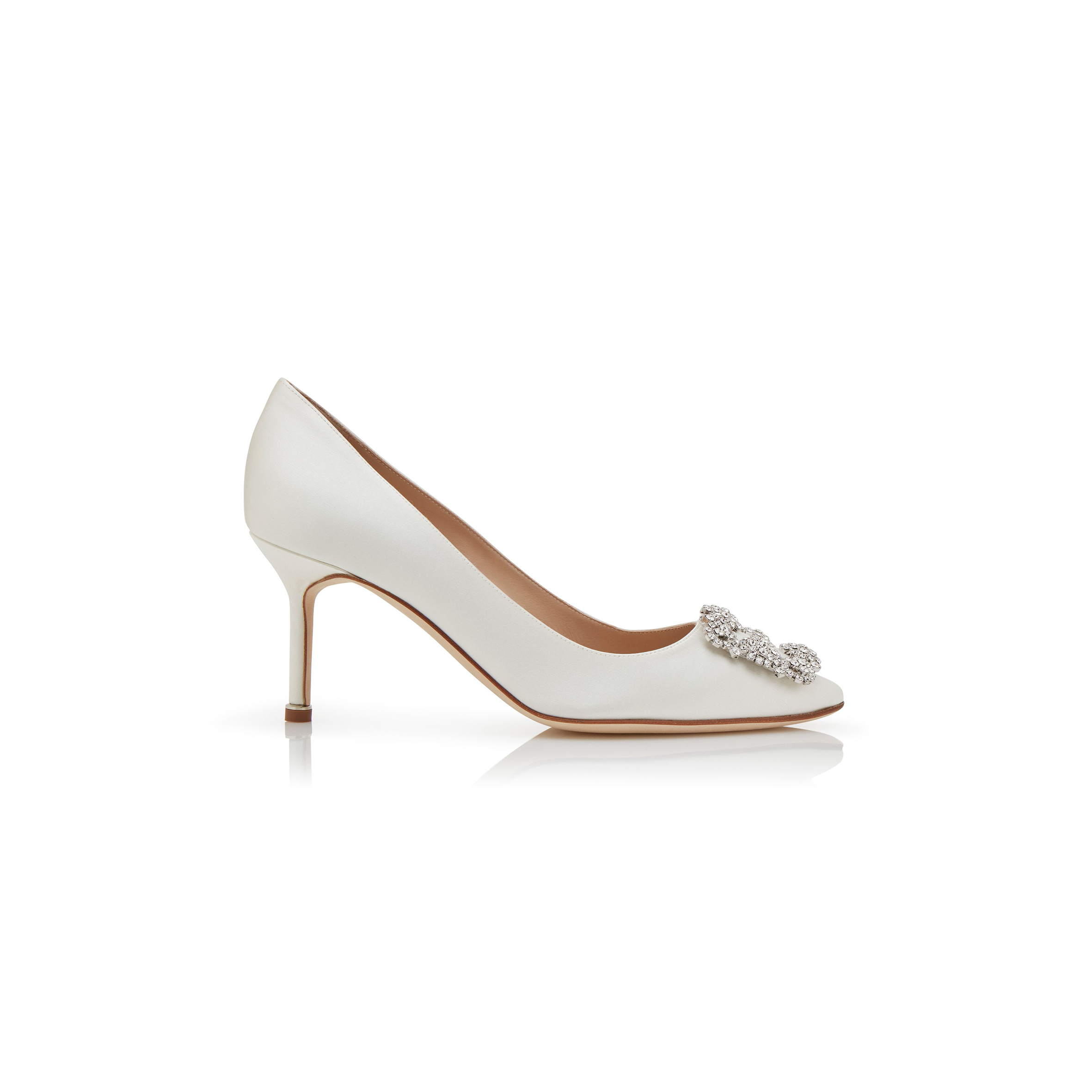 MANOLO BLAHNIK HANGISI 70 WHITE SATIN JEWEL BUCKLE PUMPS 9XX-0316-0044